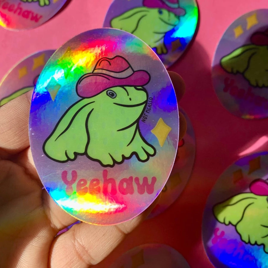 Holographic Yeehaw Frog Sticker