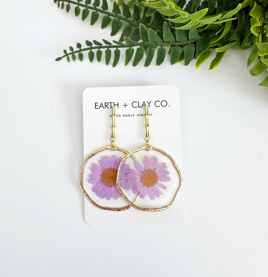 Purple Daisy Earrings