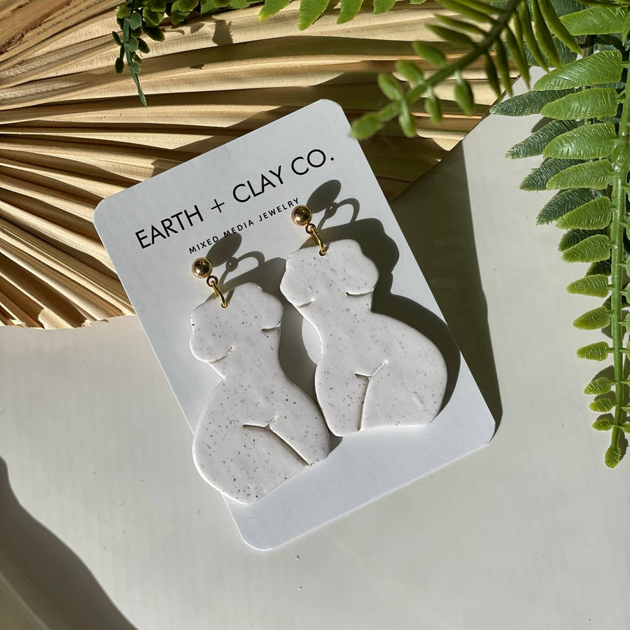 Curvy Body Clay Earrings - Peppered White