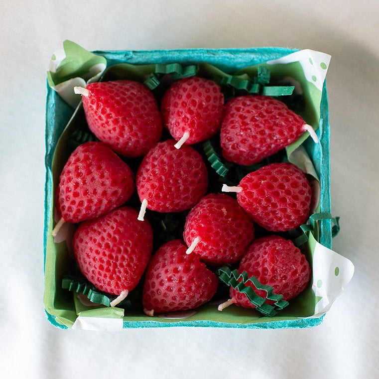 Beeswax Strawberry Birthday Candles - 10 Count