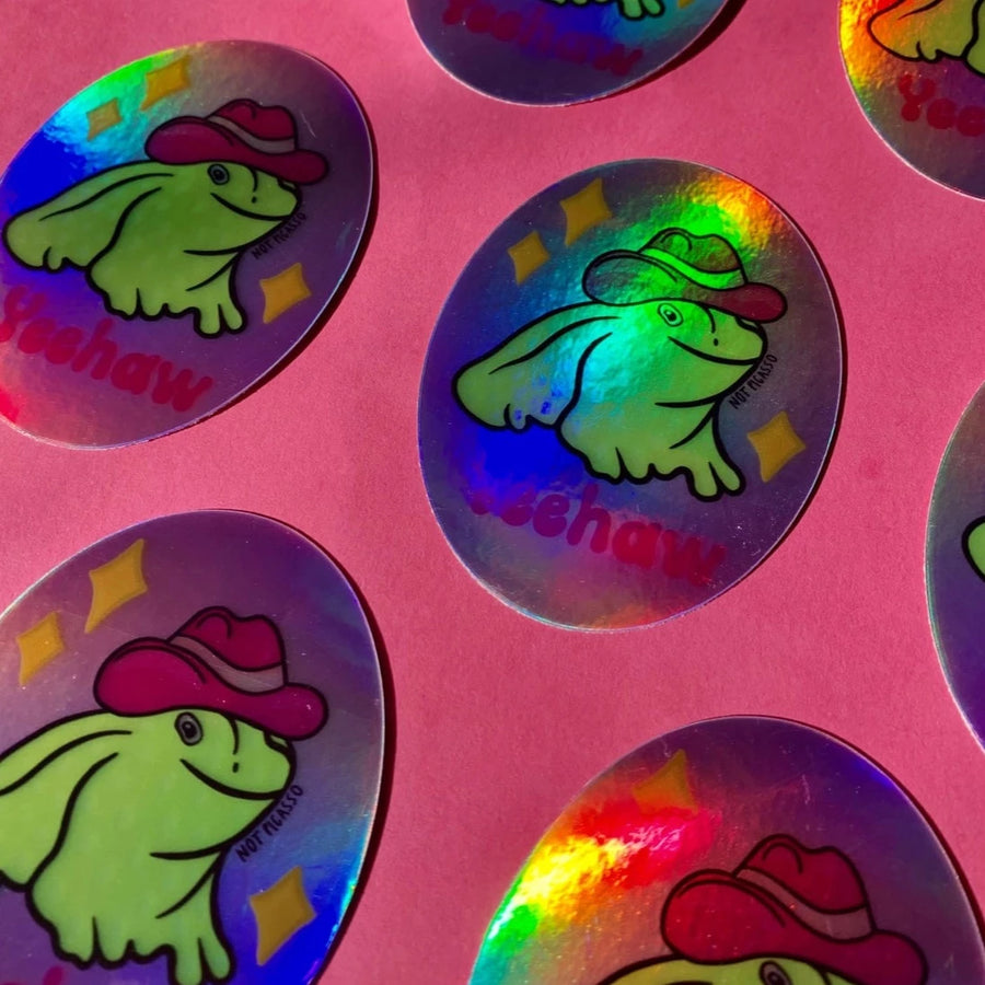 Holographic Yeehaw Frog Sticker