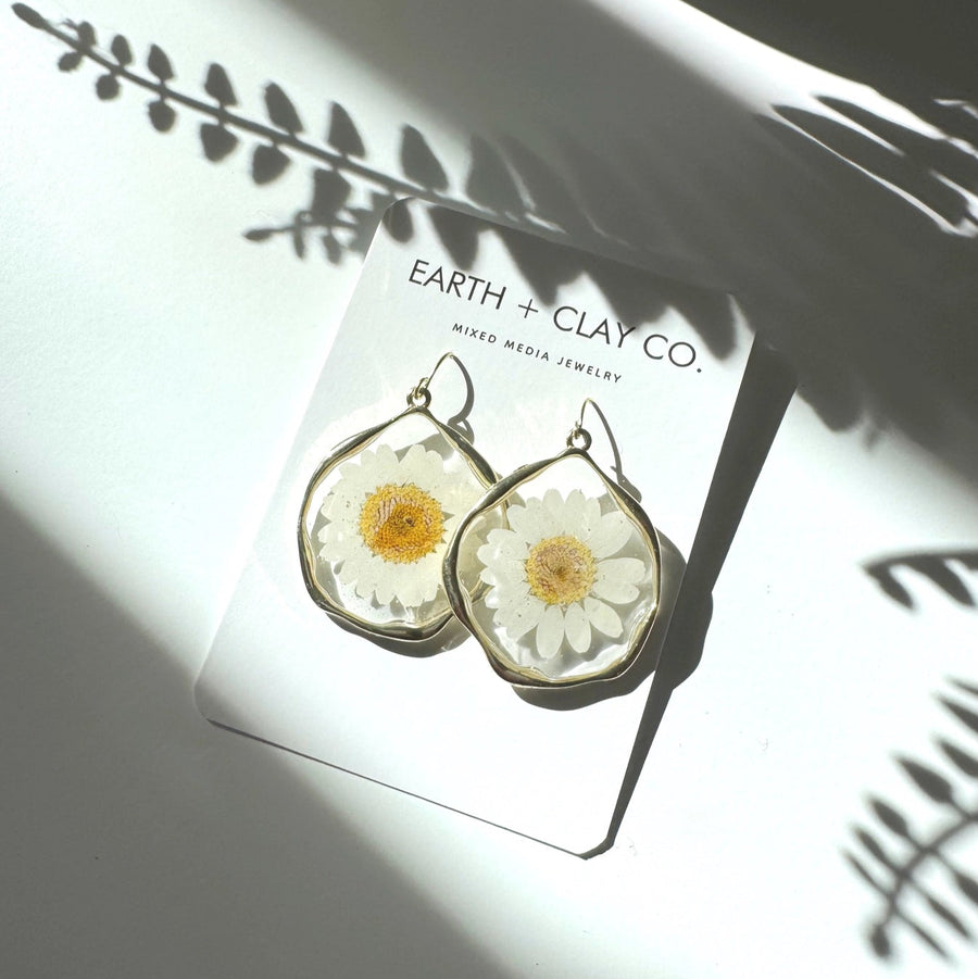 White Daisy Earrings