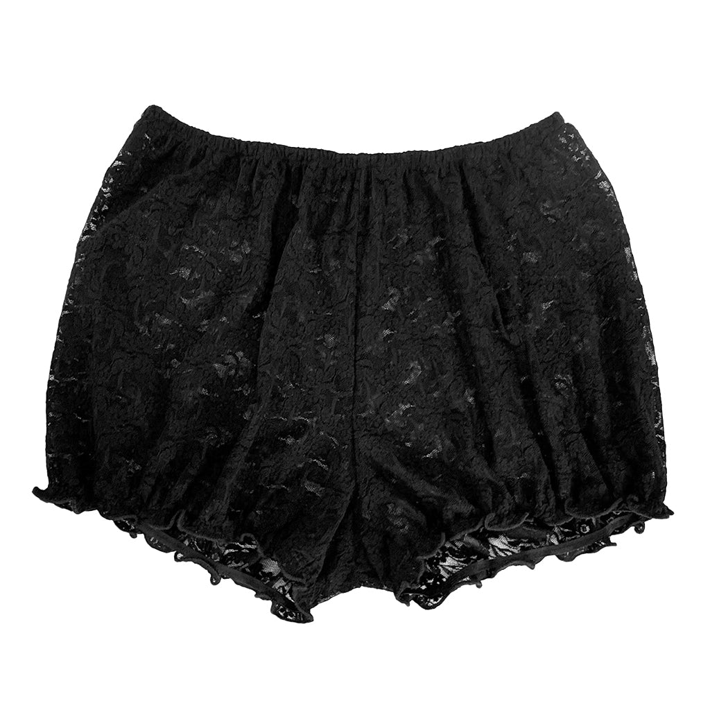 Black lace shorts on a white background