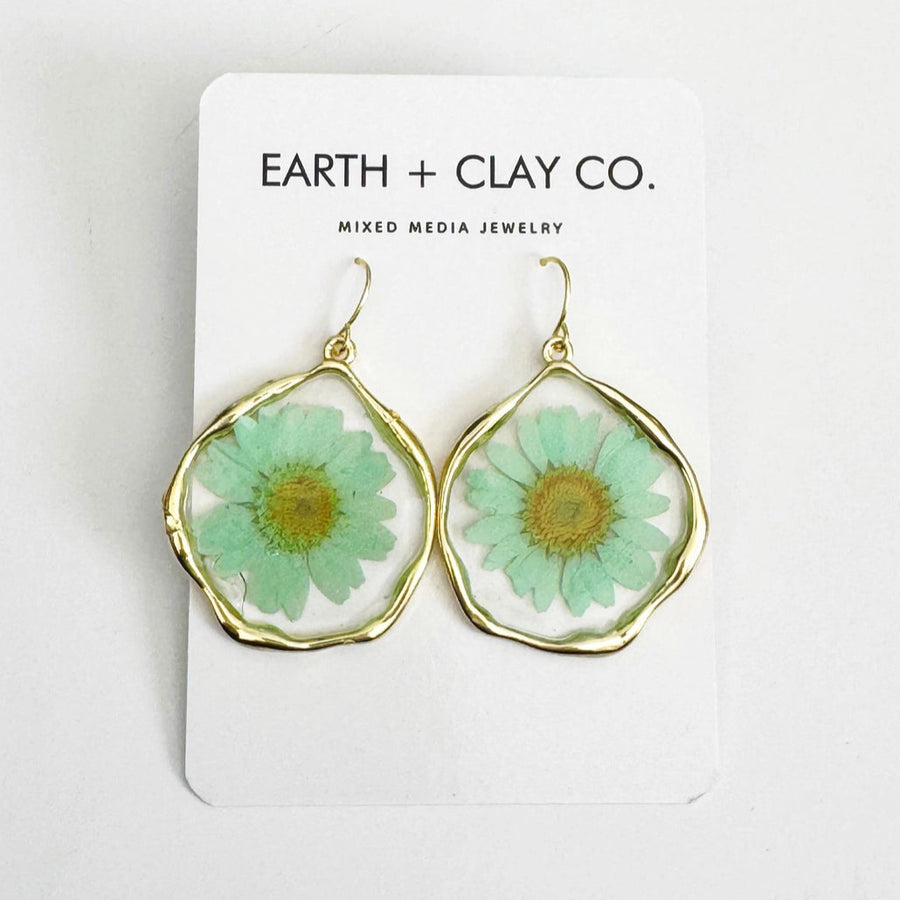 Green Daisy Earrings