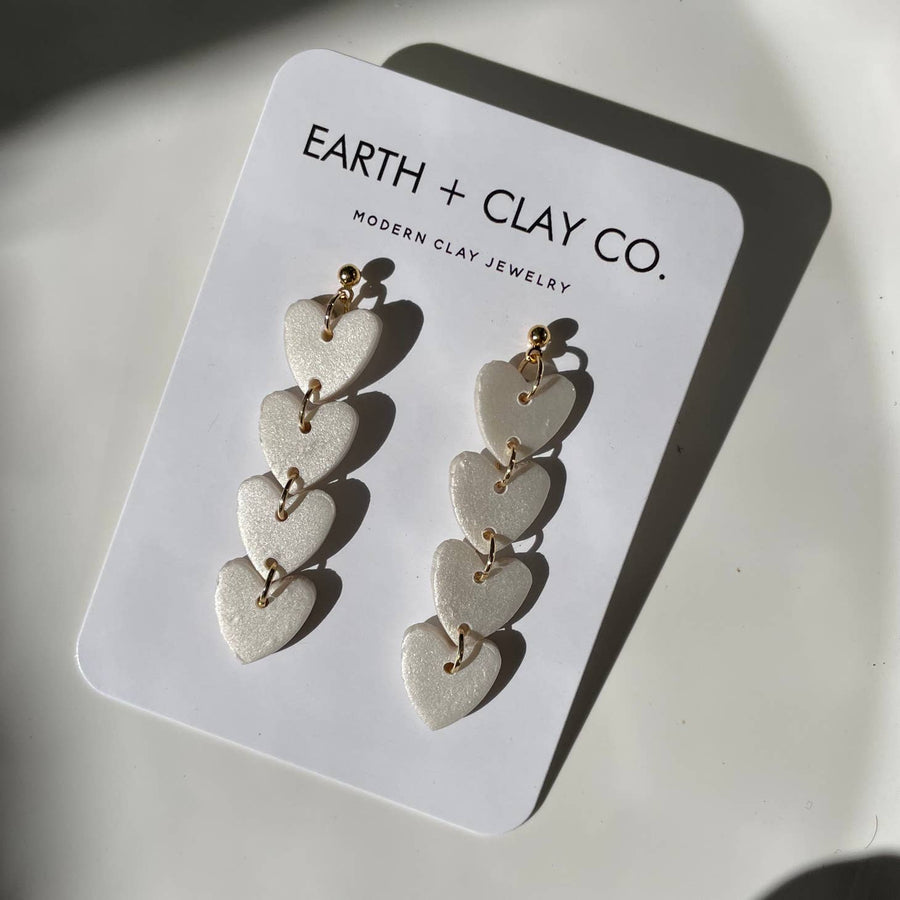 Pearl Clay Heart Dangle Earrings