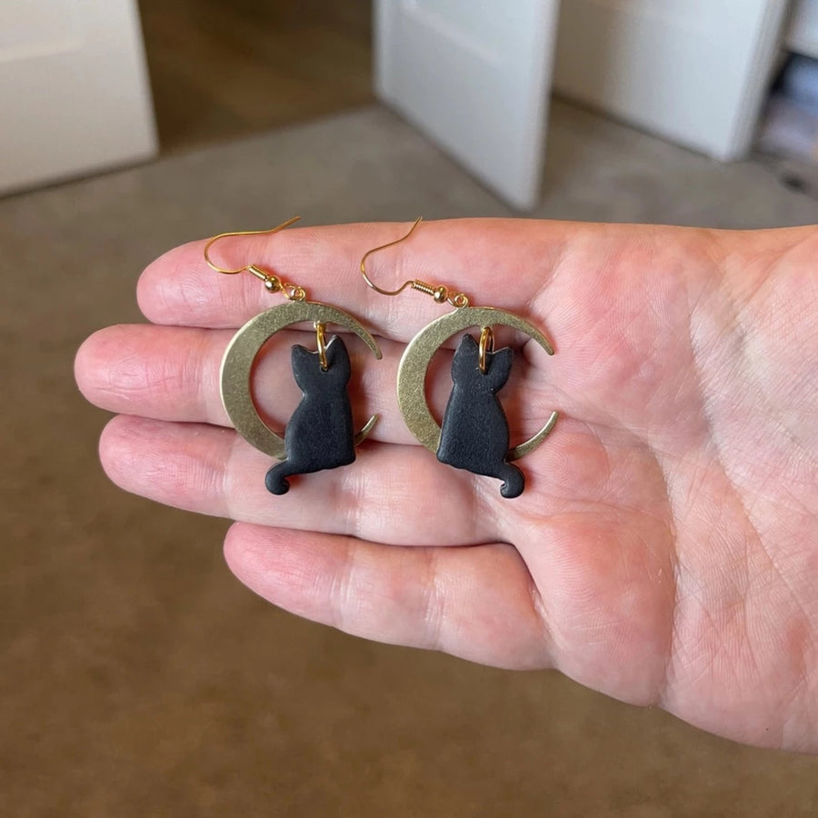 Black Cat Moon Earrings