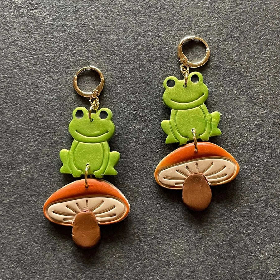 Frog on a Mushroom Earrings