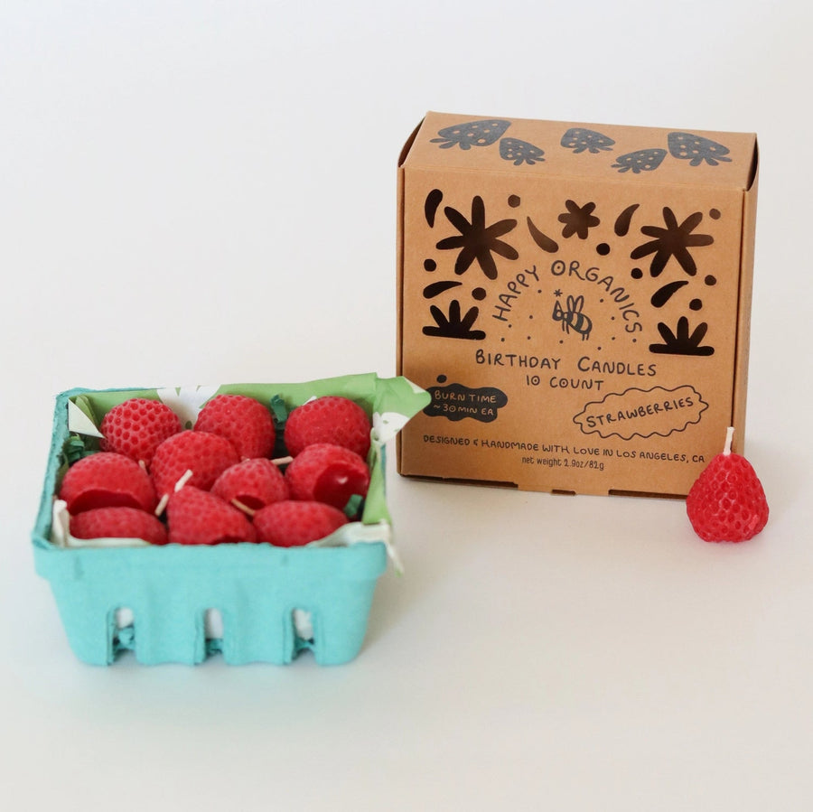 Beeswax Strawberry Birthday Candles - 10 Count