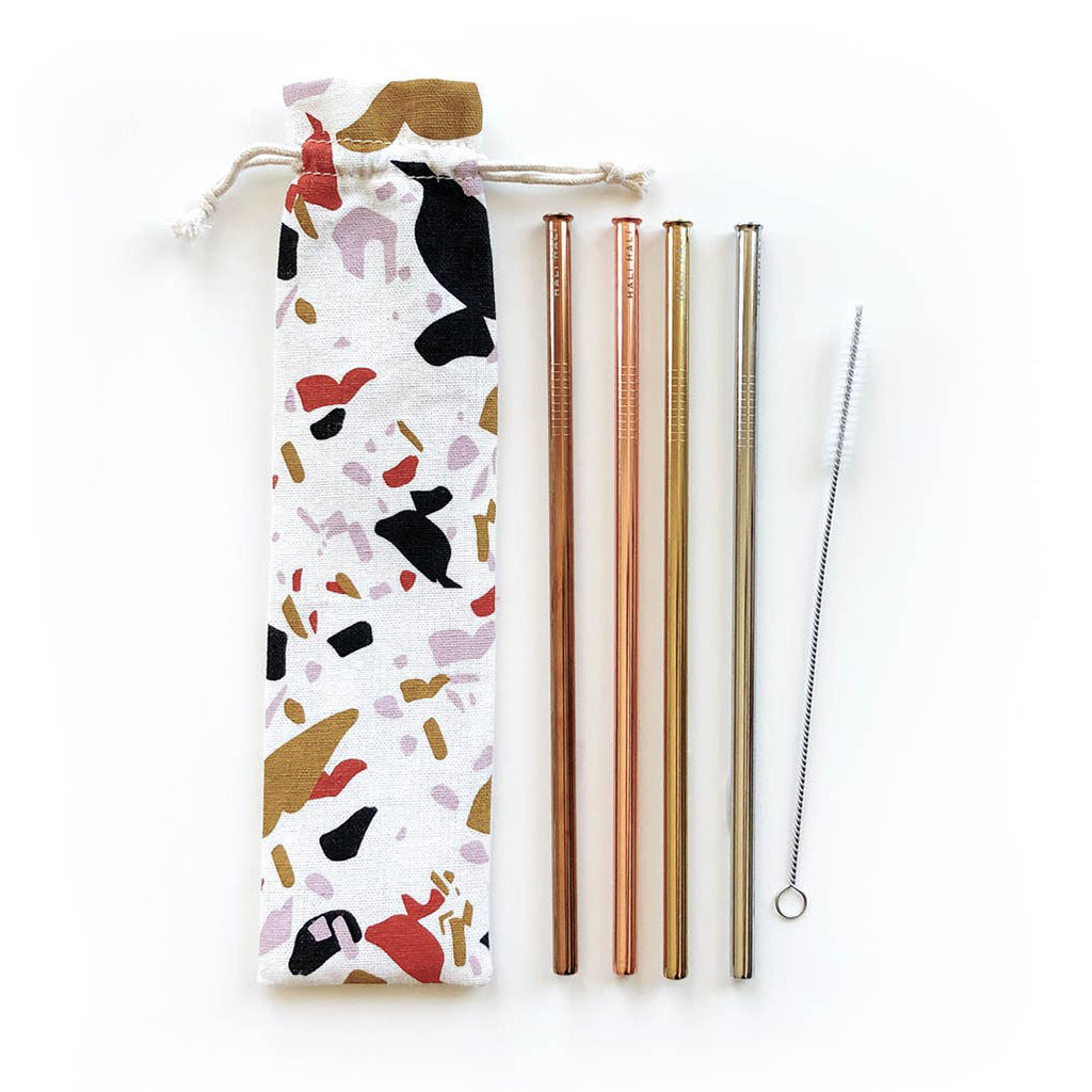 Terrazzo Print Reusable Metal Straw Set - Salix Intimates