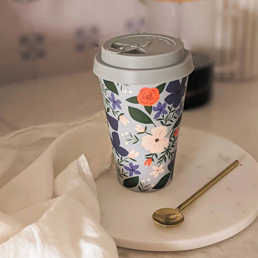 Blue Wild Flower Reusable Coffee Cup